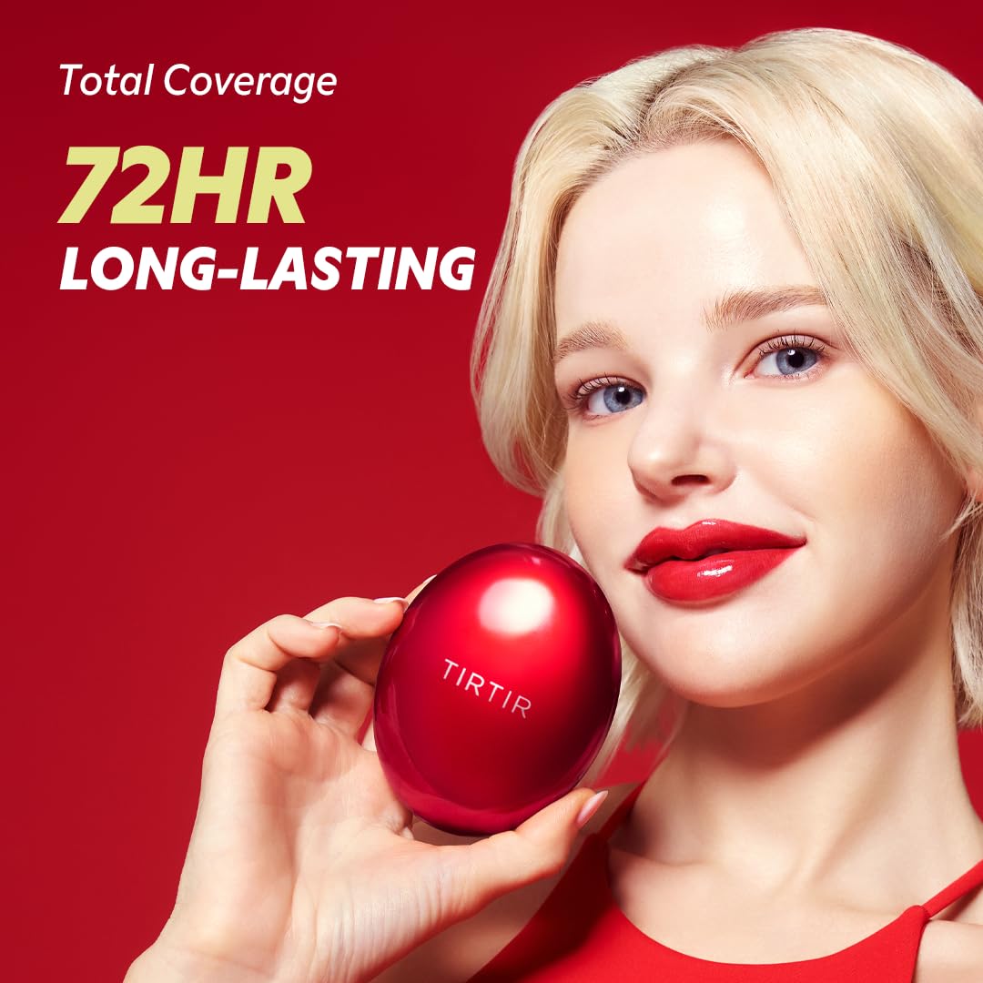 TIRTIR Mask Fit Red Cushion Foundation | Full coverage, Weightless, Skin fit, Satin Glow Finish, Korean Makeup BB Foundation, beauty, Tattoo cover up, Buildable (#24W Soft Beige, 0.63 Fl Oz)