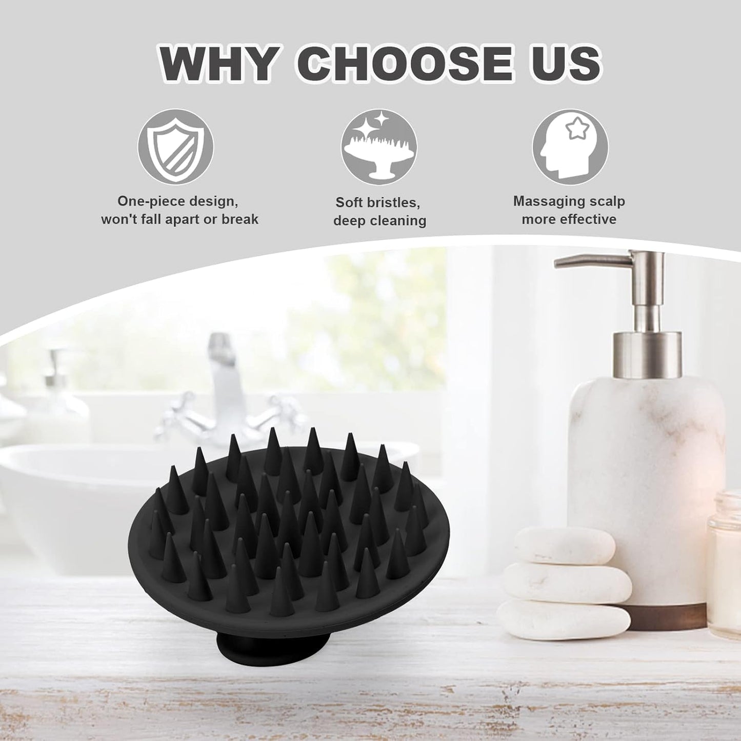 Silicone Scalp Massager Shampoo Brush, Scalp Brush for Hair Growth & Dandruff Removal, Hair Scrubber Scalp Stimulator Exfoliator Brush with Soft Bristles for Wet Dry Scalp Care (Black)