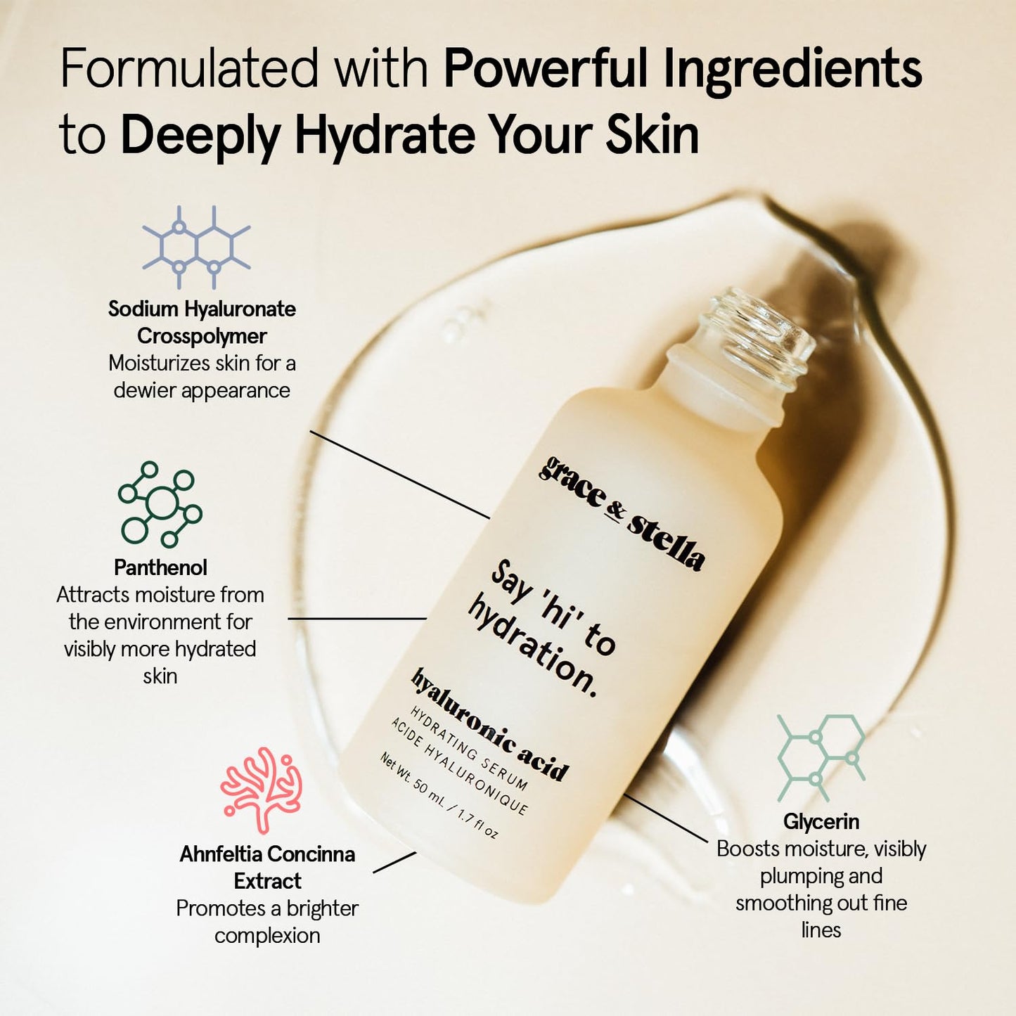 grace & stella Award Winning Hyaluronic Acid Face Serum (50ml/1.7 fl oz) Removes Fine Lines & Wrinkles, Hydrating Hyaluronic Acid Serum for Face, Acido Hialuronico for Women - Vegan Skincare (2-Pack)