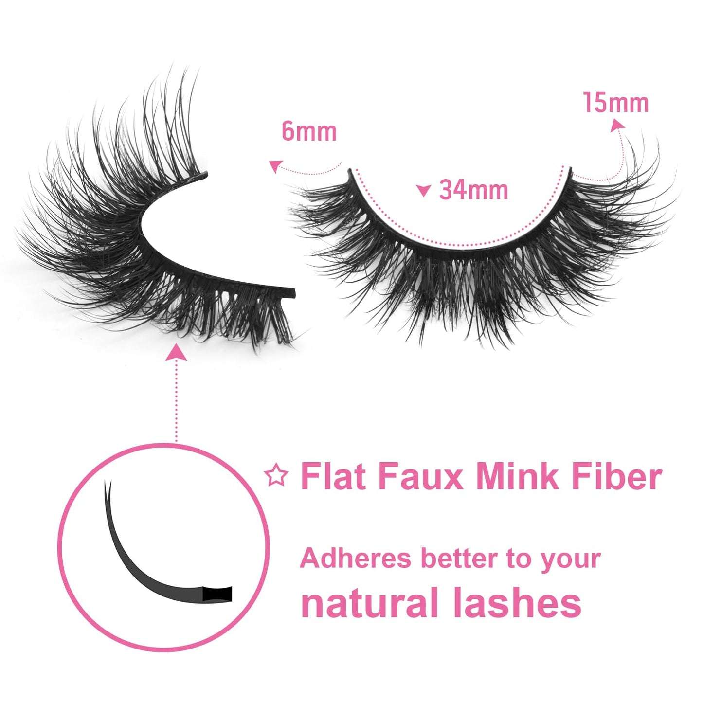 Mink Lashes Natural Look False Eyelashes Wispy Cat Eye Flat Lashes 3D Mink Lashes Natural Fake Lashes 15mm Strip Lashes Pack 7 Pairs by Kiromiro