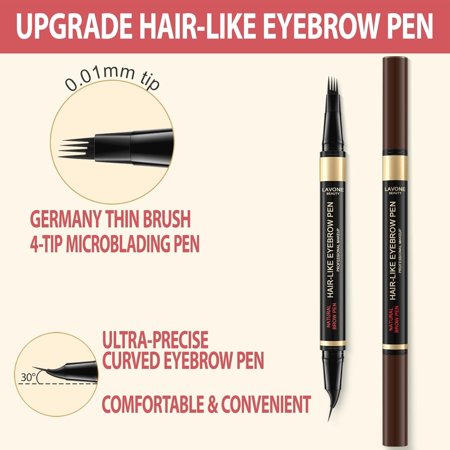 LAVONE Eyebrow Pen, 2-in-1 Eyebrow Pencils for Women with 4 Tip Microblading Eyebrow Pencil and Curved Precise Brow Pencil, Waterproof Eyebrow Pencil Create Full, Natural Hair-Like Brows, Blonde