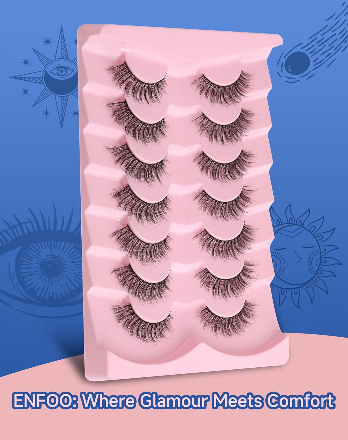 Natural Lashes Wispy False Eyelashes Strip Flared Natural Look Eyelash CatEye Lash Soft Lashes Fluffy Mink Eyelash Pack 7 Pairs 16MM D76