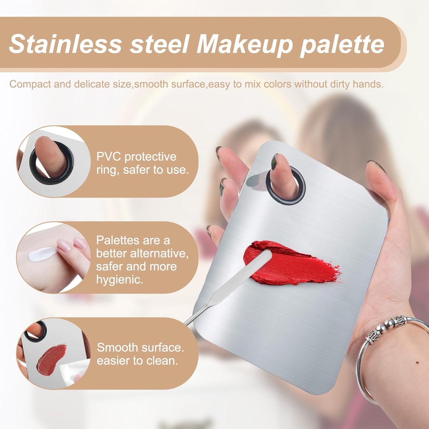 2 PCS Makeup Spatula Set, Acrylic Makeup Mixing Palette, Stainless Steel Foundation Spatula, Reusable for Mixing Eyeshadow/Lipstick/Nail Art/Foundation (with Foundation Spatula, Powder Puff)