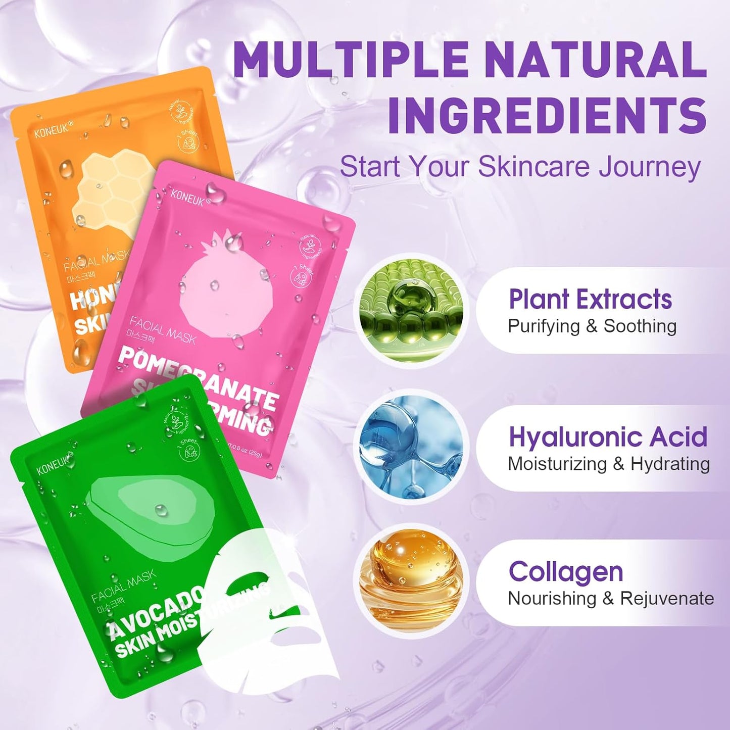 24 Pack Sheet Hydrating Face Masks Skincare, Soothing & Moisturizing Face Mask for All Skin Types, Bulk Collagen Face Mask for Women Skin Care, Facial Masks Set Spa Gifts for Women