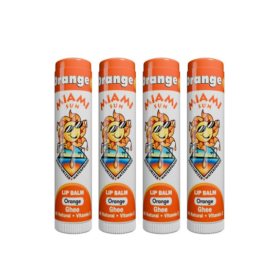 Miami Sun Natural Ghee Lip Balm, Hydrating Lip Treatment with Shea Butter & Beeswax, Organic & Non-Toxic, Best for Dry, Chapped Lips - Moisturizing, Healing, Chemical-Free Lip Repair (4 Count, Orange)