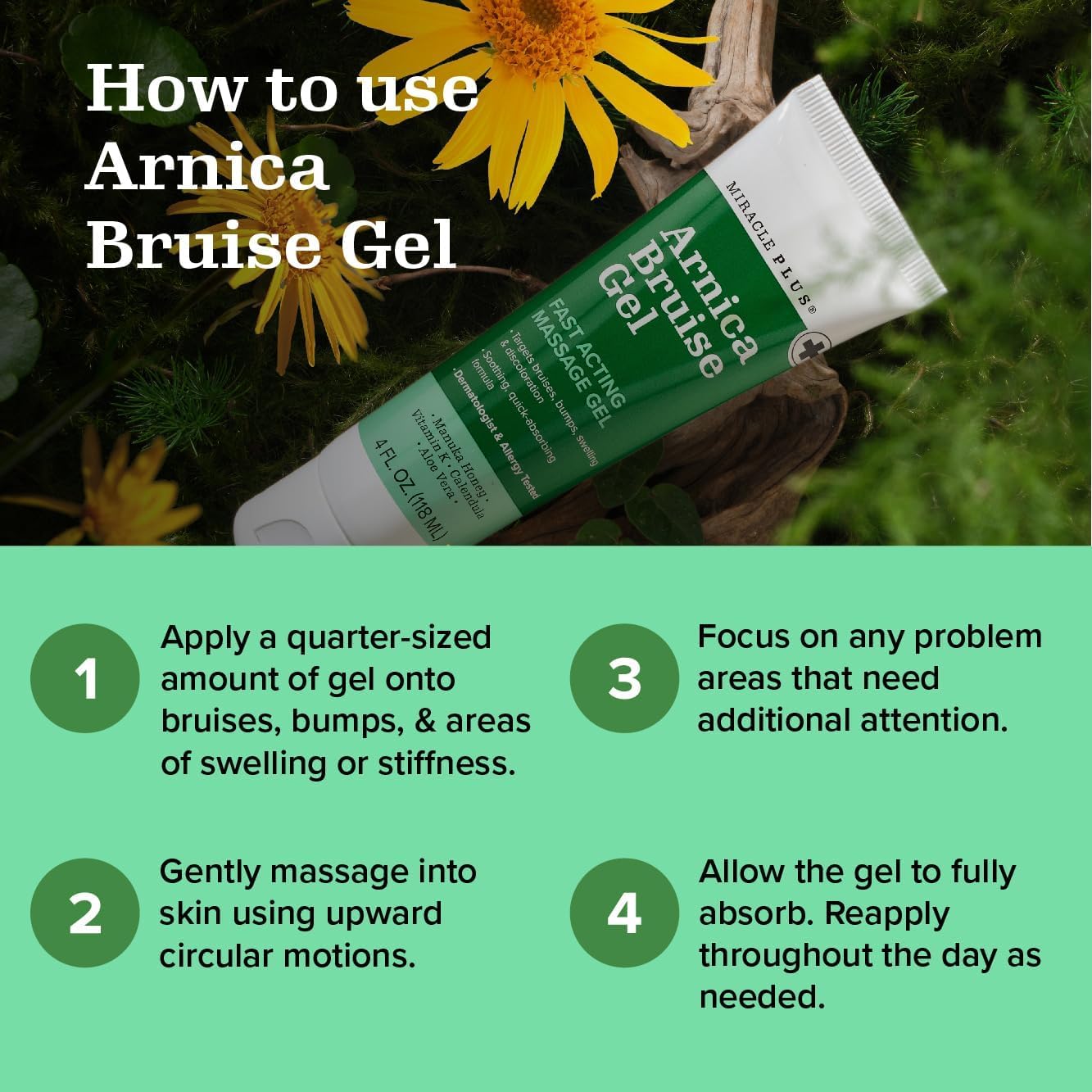 Miracle Plus Arnica Cream Bruise Relief Lotion + Arnica Bruise Gel For Bruising And Swelling On Skin | Bruise Cream Extra Strength Vitamin K Cream | Moisturizing Bruise Formula Skin Care Gel, 2pc Set