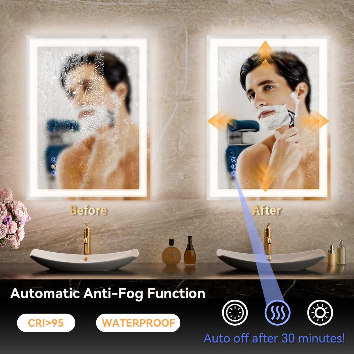 24"x 36" LED Bathroom Mirror with Front and Backlit, Wall Vanity Mirror with Lights, Controlled Separately LED Mirror for Bathroom, 3 Colors, Tempered Glass, Shatterproof, Anti-Fog, Memory(UL ETL)