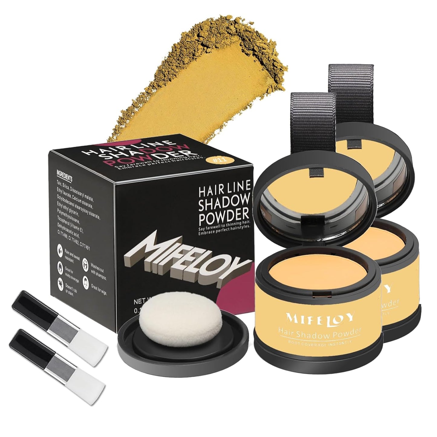 2 Pack Root Touch Up Shadow Powder, Gray Hair Cover Up, Women Color Root Coverage Powder for Thinning Grey Hairline, Men Instantly Concealer Hair Loss Beard Line Eyebrow, Medium Blonde