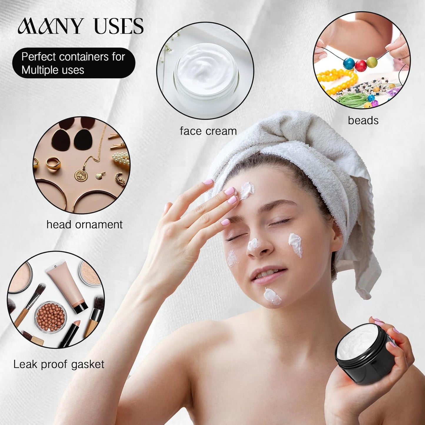 Patelai 4 Pieces Round Wide-mouth Leak Proof Plastic Container Jars with Lids for Travel Storage Makeup Beauty Products Face Creams Oils Salves Ointments DIY Making(4 Ounce,Pure Black)