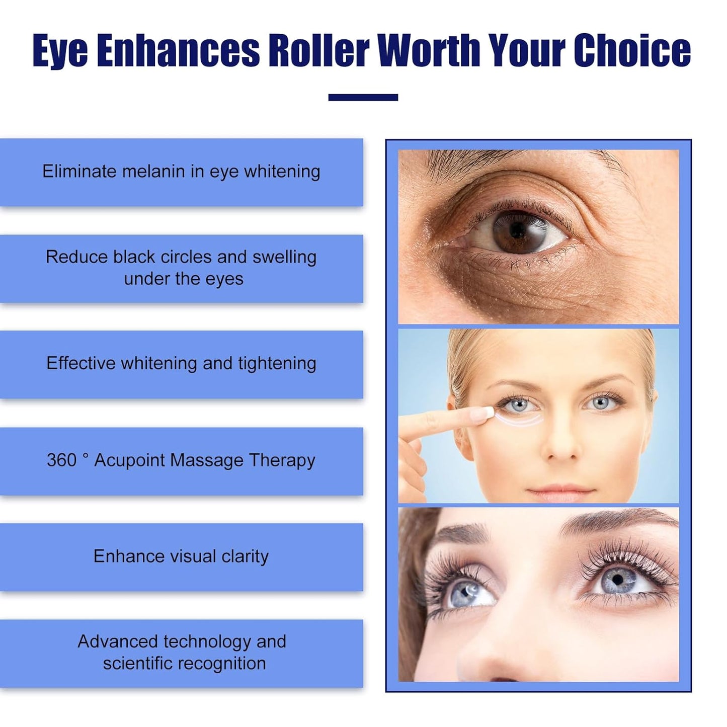 5% Caffeine Eye Cream and Under Eye Roller Cream for Dark Circles and Puffiness, Caffeine Eye Serum with 360° Massage Ball Reduce Wrinkles and Fine Lines & Eye Bags Treatment