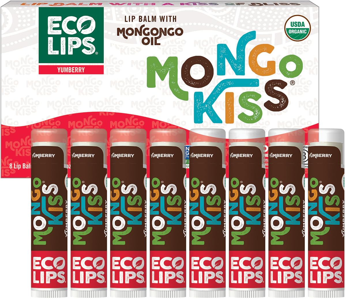 Mongo Kiss USDA Organic Lip Balm Set 8-pack (0.15 oz. each) with Mongongo Oil & Cocoa Butter to Moisturize Chapped Lips | Made in USA by Eco Lips - Yumberry