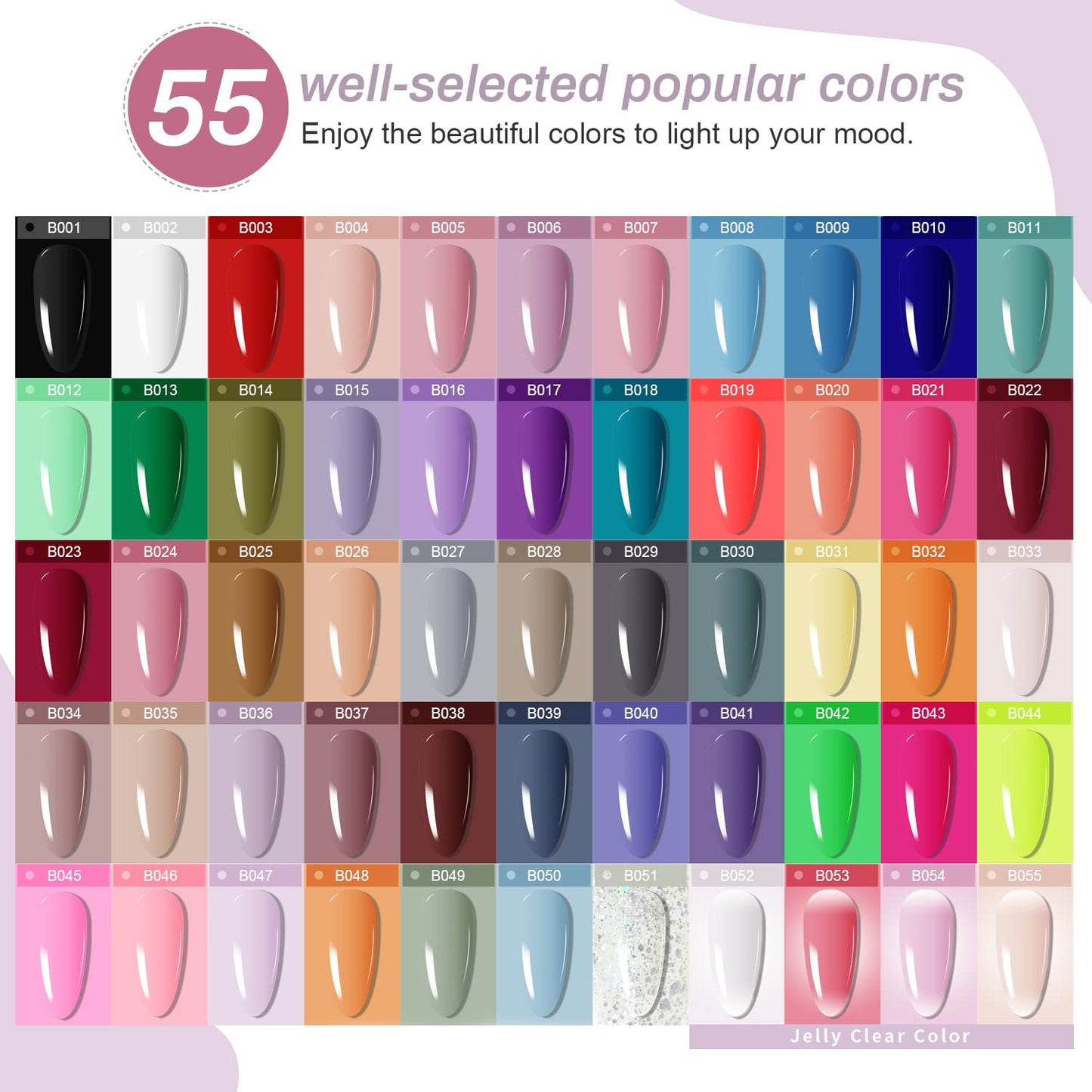 JODSONE Gel Nail Polish Kit 60 PCS with U V Light Soak off Base Top Coat 55 Shine Colors Gel Nail Kit Bright and Dark Brown Wine Red Series Manicure Set for Women and Girls