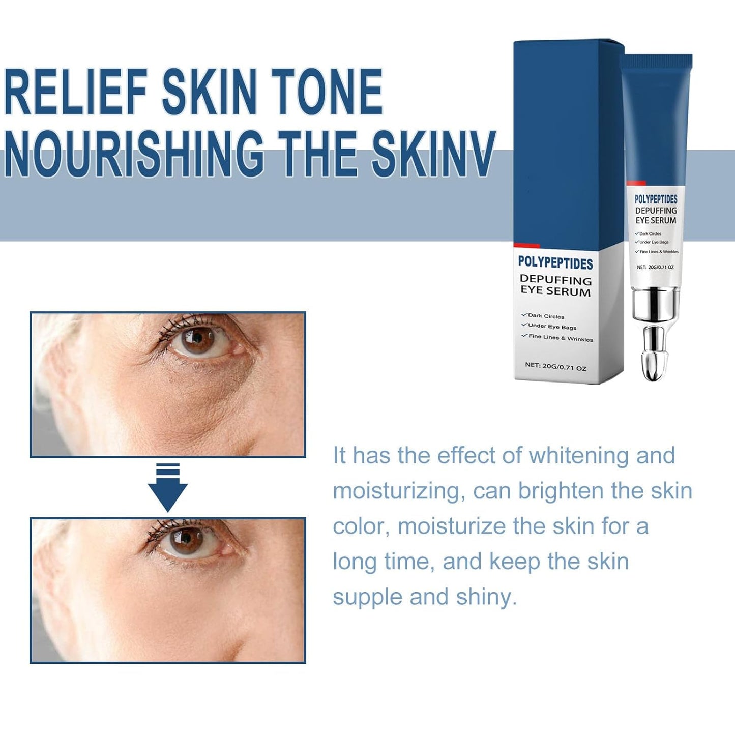 Peptide Depuffing Eye Serum, Peptide Depuffing Eye Gel for Dark Circles, Under Eye Bags, Puffiness, Fine Lines & Wrinkles (3PCS)