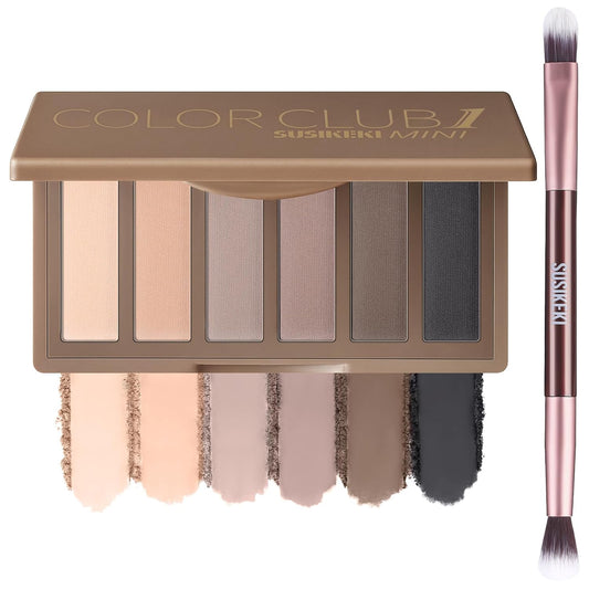 6 Colors Mini Eyeshadow Makeup Palette with Brush Neutral Nude Smoky Eye Shadow Taupe & Brown Matte Make Up Pallet with Mirror Highly Pigmented Long Lasting Waterproof Travel Size Gift Kit