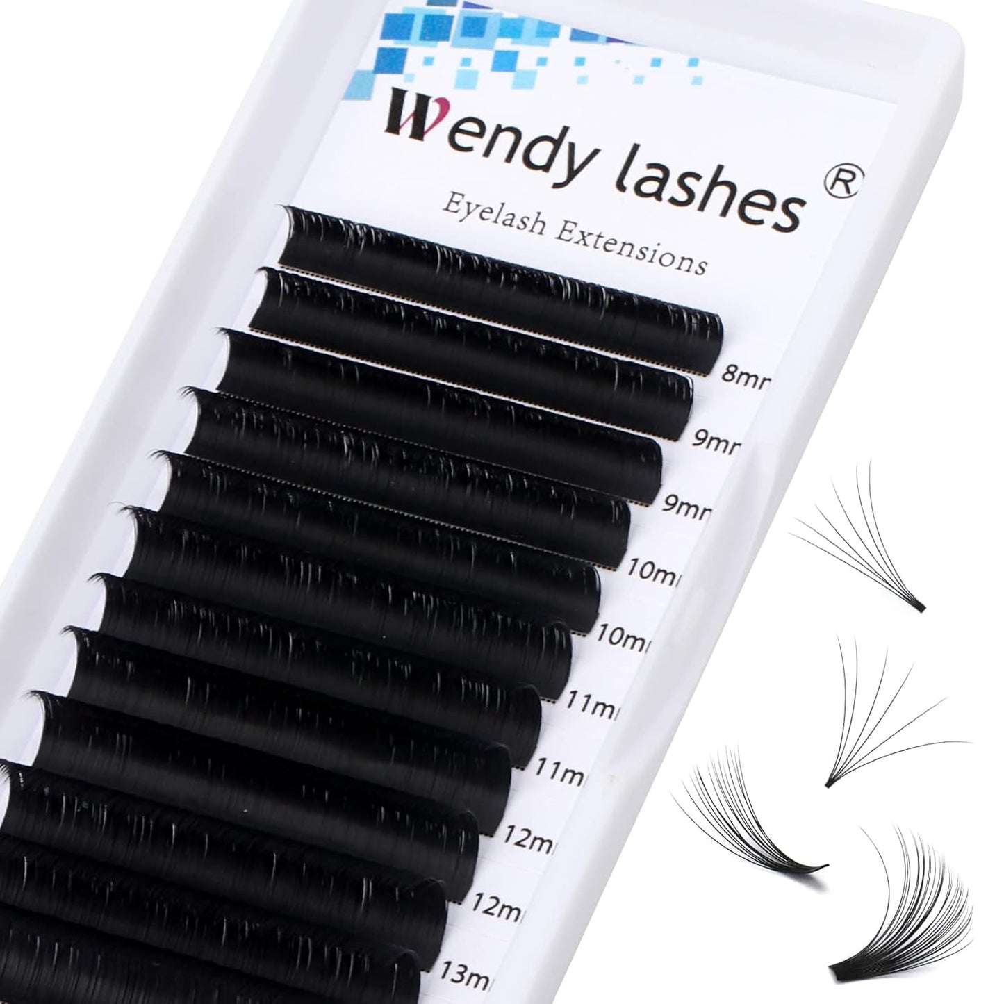 Easy Fan Volume for Lash Artists: Wendy, Handmade Fans for Eyelash Extensions, Self Fanning, Blooming, C-KH, Black, D-0.05-8-14