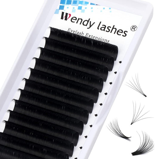 Easy Fan Volume for Lash Artists: Wendy, Handmade Fans for Eyelash Extensions, Self Fanning, Blooming, B-KH, Black, D-0.07-13