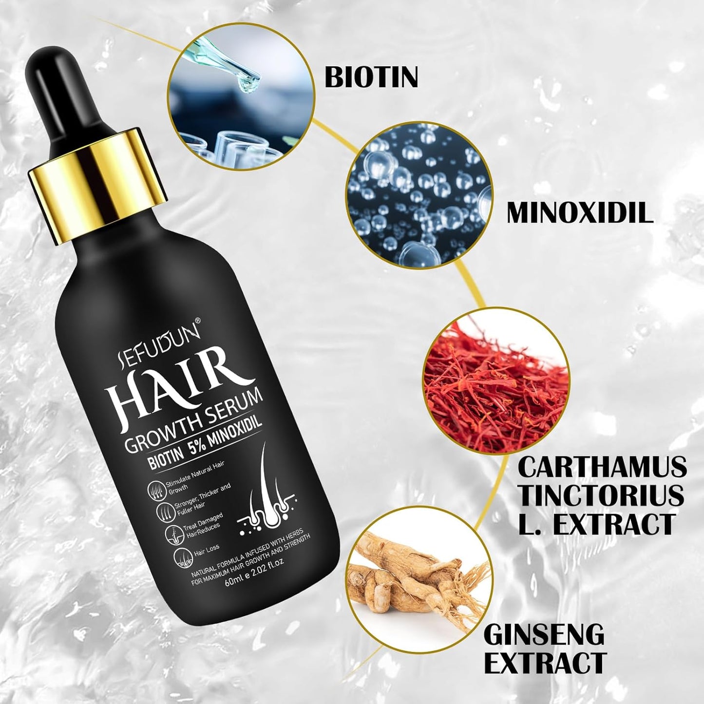 5% Minoxidil for Men and Women with Derma Roller, Hair Growth Serum & Beard Growth Kit, Minoxidil Biotin Hair Regrowth Treatment for Thicker, Fuller Hair - Stop Scalp Hair Loss & Thinning - 2.02 oz