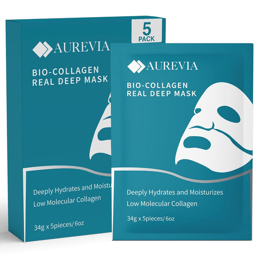 5-Pack Bio-Collagen Hydrogel Face Masks | Overnight Hydrating, Pore Perfecting & Moisturizing Sheet Masks for Women | Nourishing and Skin-Refreshing Care