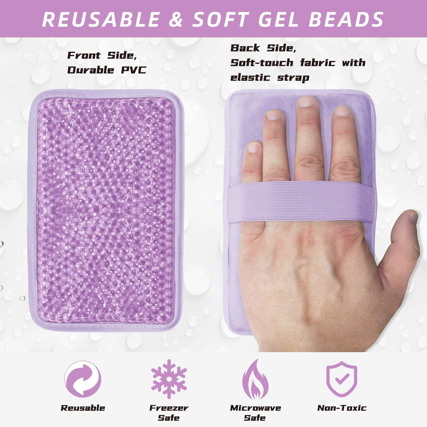 Gel Beads Ice Pack Ice Bag with Strap-Reusable Hot & Cold Pack Compress Therapy for Pain, Swelling,Injuries of Knee, Shoulder, Foot, Back, Ankle, Neck, Hip, Elbow, Wisdom Tooth(2Pack,Purple)