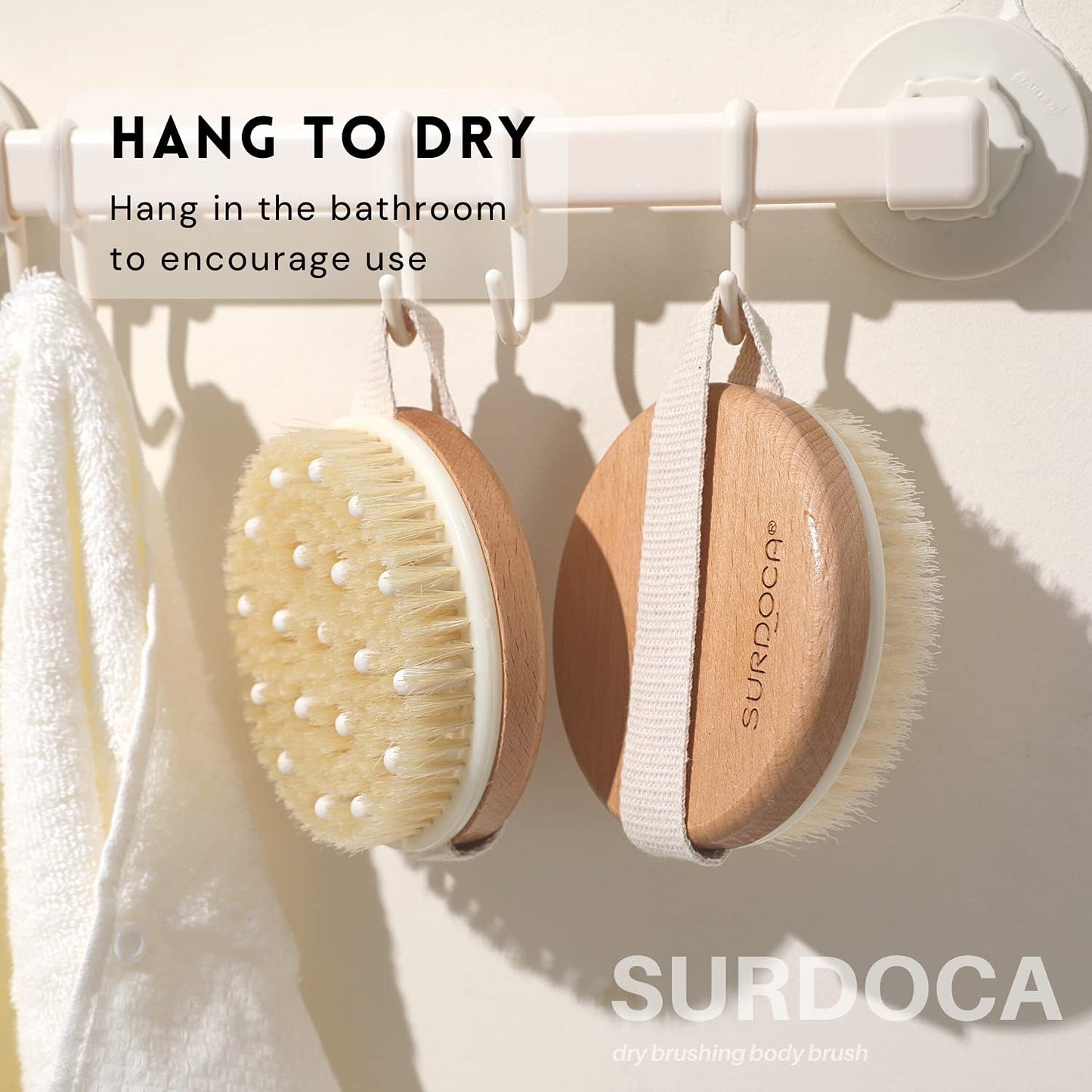 SURDOCA Dry Brush, Body Exfoliating Scrubber, Massage Brushes for Improve Circulation, Cellulite and Lymphatic Remover (Boar Bristles - B)