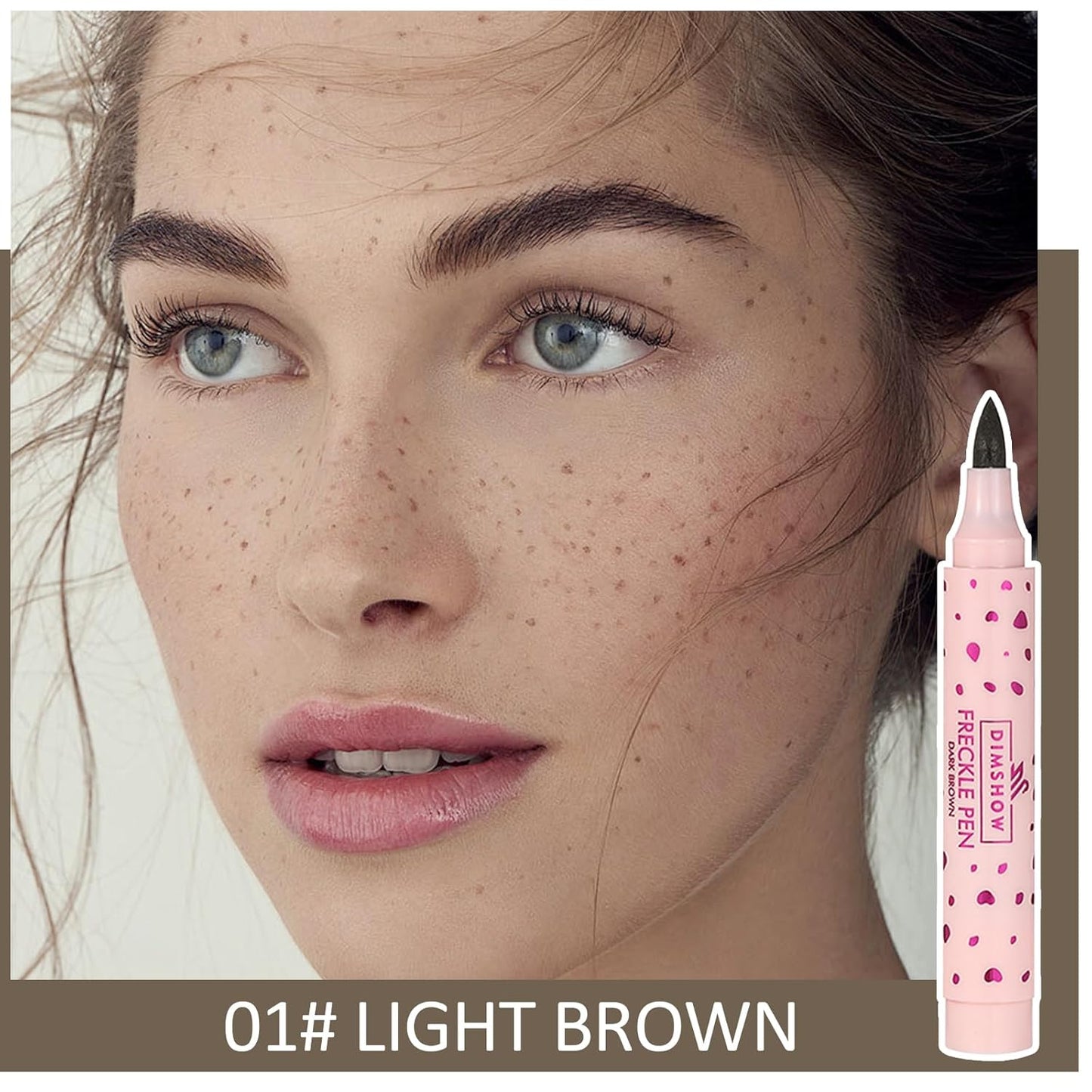 Erinde 2PCS Freckle Pen, Natural Lifelike Freckle Makeup Pen Magic Freckle Color, Waterproof Longlasting Soft Dot Sopt Pen for Natural Effortless Sunkissed Makeup, Light Brown