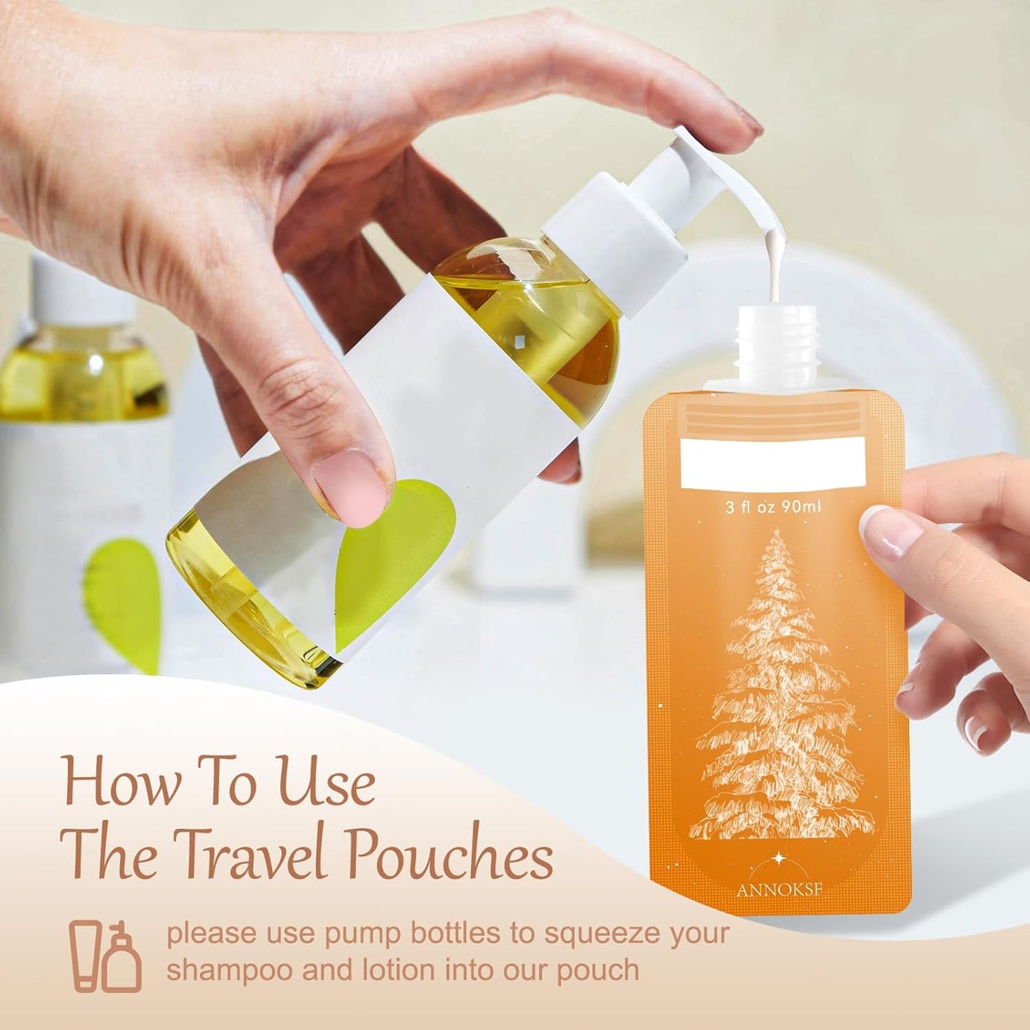 9 Pack Travel Pouches for Toiletries, Refillable squeeze Liquid travel pouches,Travel Shampoo and Conditioner Pouches,3oz leak proof travel pouches (Tree)