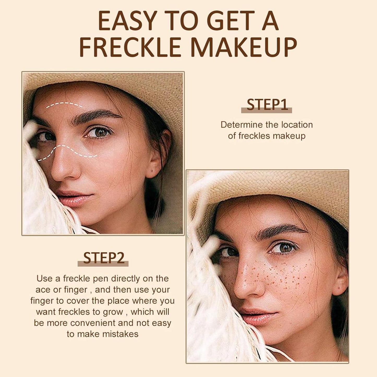 Erinde 2PCS Freckle Pen, Natural Lifelike Freckle Makeup Pen Magic Freckle Color, Waterproof Longlasting Soft Dot Sopt Pen for Natural Effortless Sunkissed Makeup, Light Brown