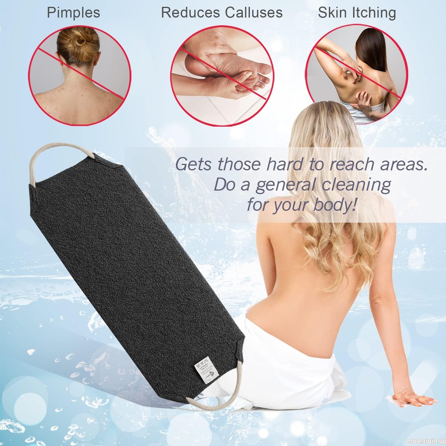 Evridwear Exfoliating Back Scrubber with Handles Two Sides for Body Shower Deep Cleans Skin Massages Invigorating Blood Circulation Men Women One Size (Gray)