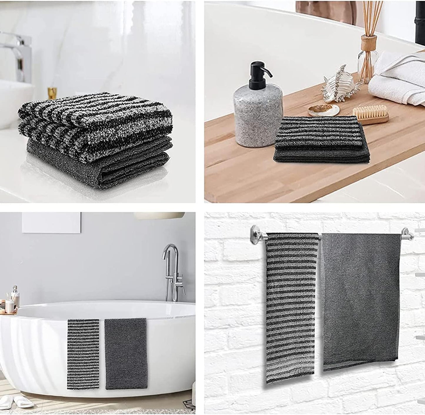 Yiclick Exfoliating Body Scrubber, Back Scrubber for Shower Bath, Japanese Scrub Wash Cloth, Exfoliating Washcloth Towel for Men Women, Body Exfoliator Loofah Luffa Sponge Net Rag Back Washer (Black)