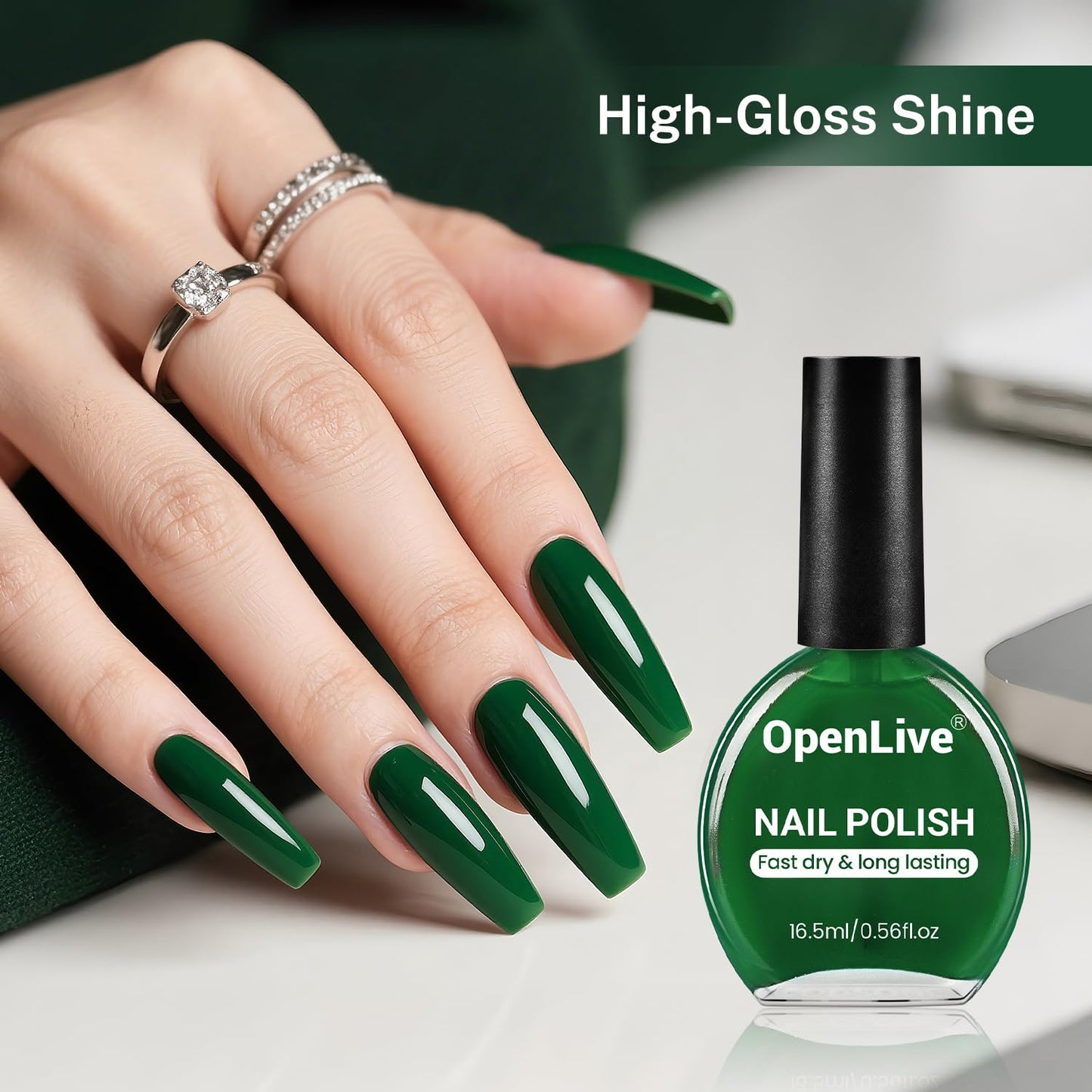 16.5ml Dark Green Nail Polish Large Volume Quick Dry Nail Polish, Long Lasting Shine, Fingernail Toenail Nail Art DIY Home Travel Nail Art Gift