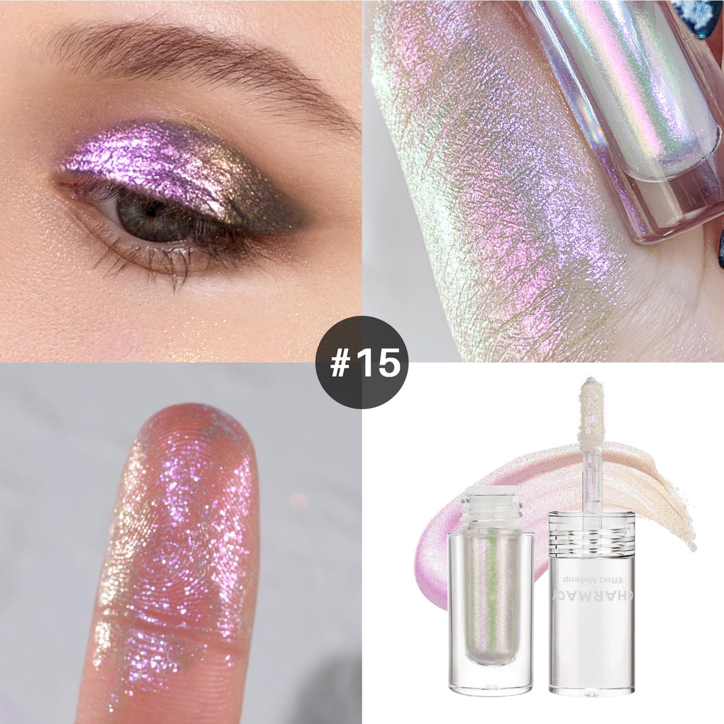 CHARMACY Liquid Duochrome Eyeshadow, Multi-Dimensional Eye Looks, Long Lasting Glitter Eye Shadow Sets Metallic Pigments, Quick Drying, Sparkling Shiny Eye Makeup for Beginners, 1.6g (#15)