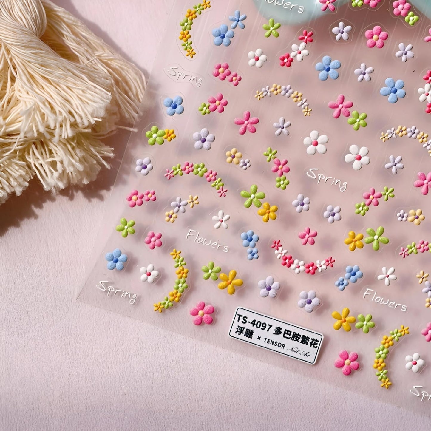 3 Sheets Flower Nail Art Stickers 5D Embossed Colorful Summer Spring Nail Stickers for Nail Art Cute Daisy Nail Decals Self Adhesive Flower Nails Supplies Spring Nail Design for Women Girls