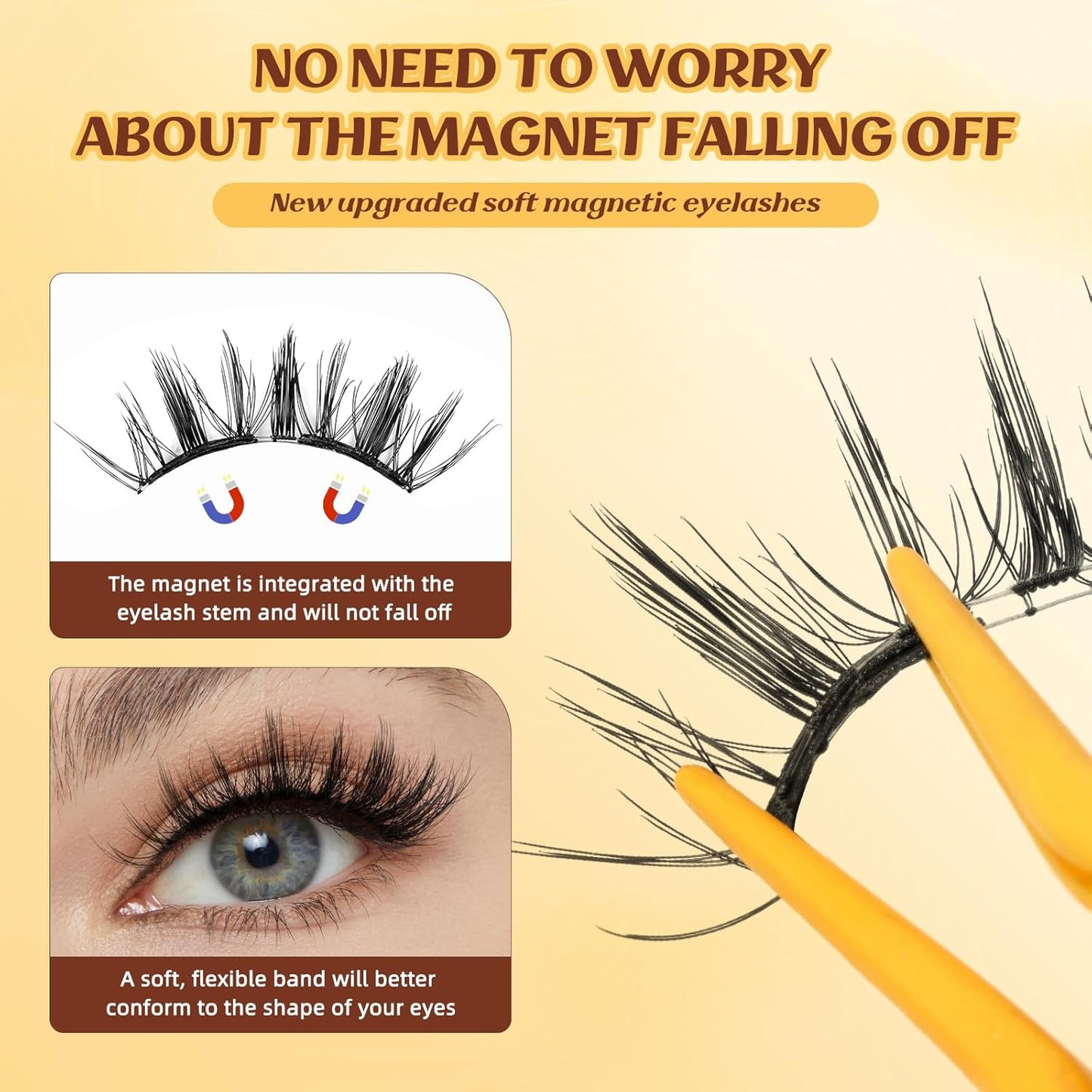QUEWEL Magnetic Eyelashes, Reusable No Glue Needed Magnetic Eyelashes Kit with Applicator Lash Clusters Kit without Eyeliner So Soft and Easy to Wear and Remove (G-RC-E)