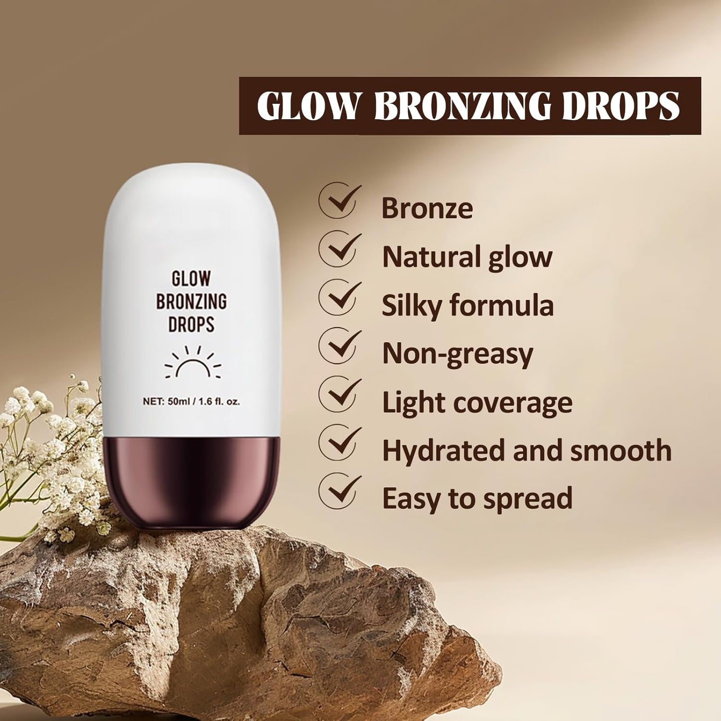 Instant Bronzing Drops, Face and Body Bronzer, Cream Liquid Bronzer Drops for Instant Tan, Bronze Drops, Blendable Lightweight Texture Bronzing Drops for Face - 01