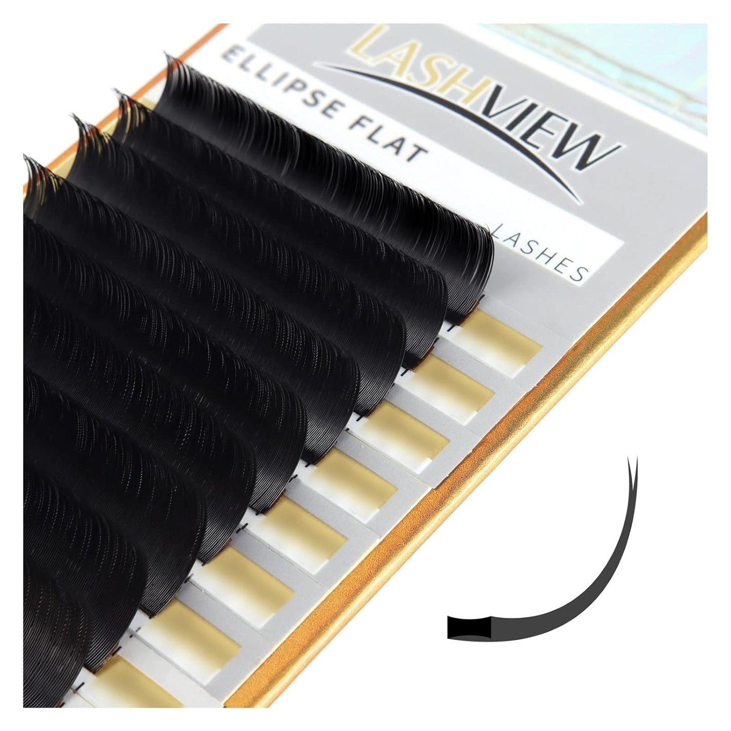 LASHVIEW Eyelash Extensions,Ellipse Flat Eyelash Extensions 0.20mm C Curl 8-15mm Mixed Tray, Black,Individual Lashes,Semi-Permanent Extremely Soft Professional Salon Use