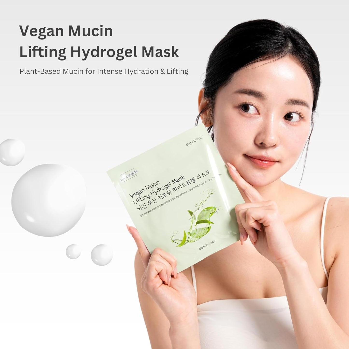 Vegan Mucin Lifting Hydrogel Collagen Face Mask 10 ea Ultimate Hydration, Improves Skin Texture, Soothing, Elasticity, Glowing Skin, Reduces Fine Lines & Wrinkles, Made in Korea OHMYPURE (10, Vegan)