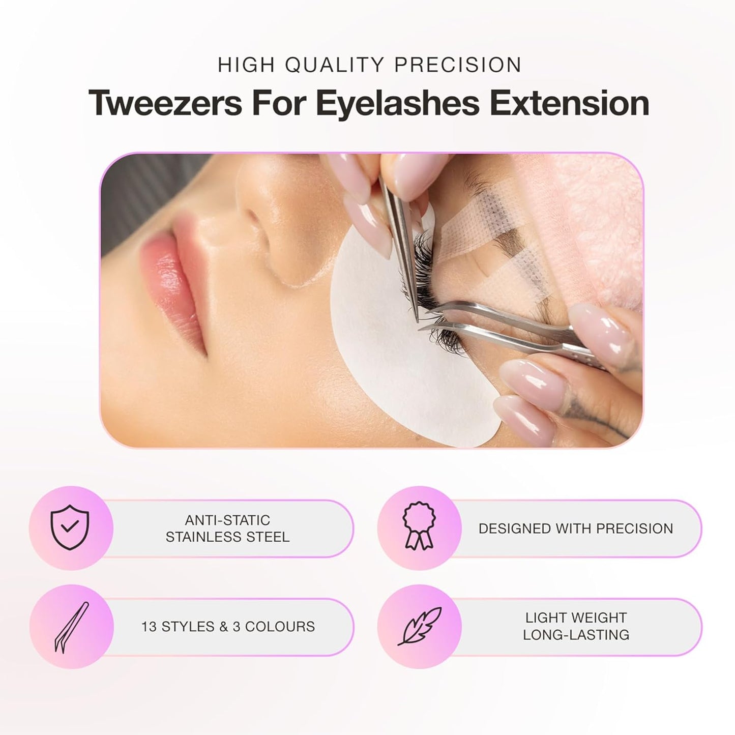 Curacoro Lash Tweezer - Professional & Precision Fiber Tip Grip Lash Tweezers for Eyelash Extensions, Multi Shapes & Purposes Tweezers for Volume, Isolation & Classic Lashes (Gold, Abracadabra)