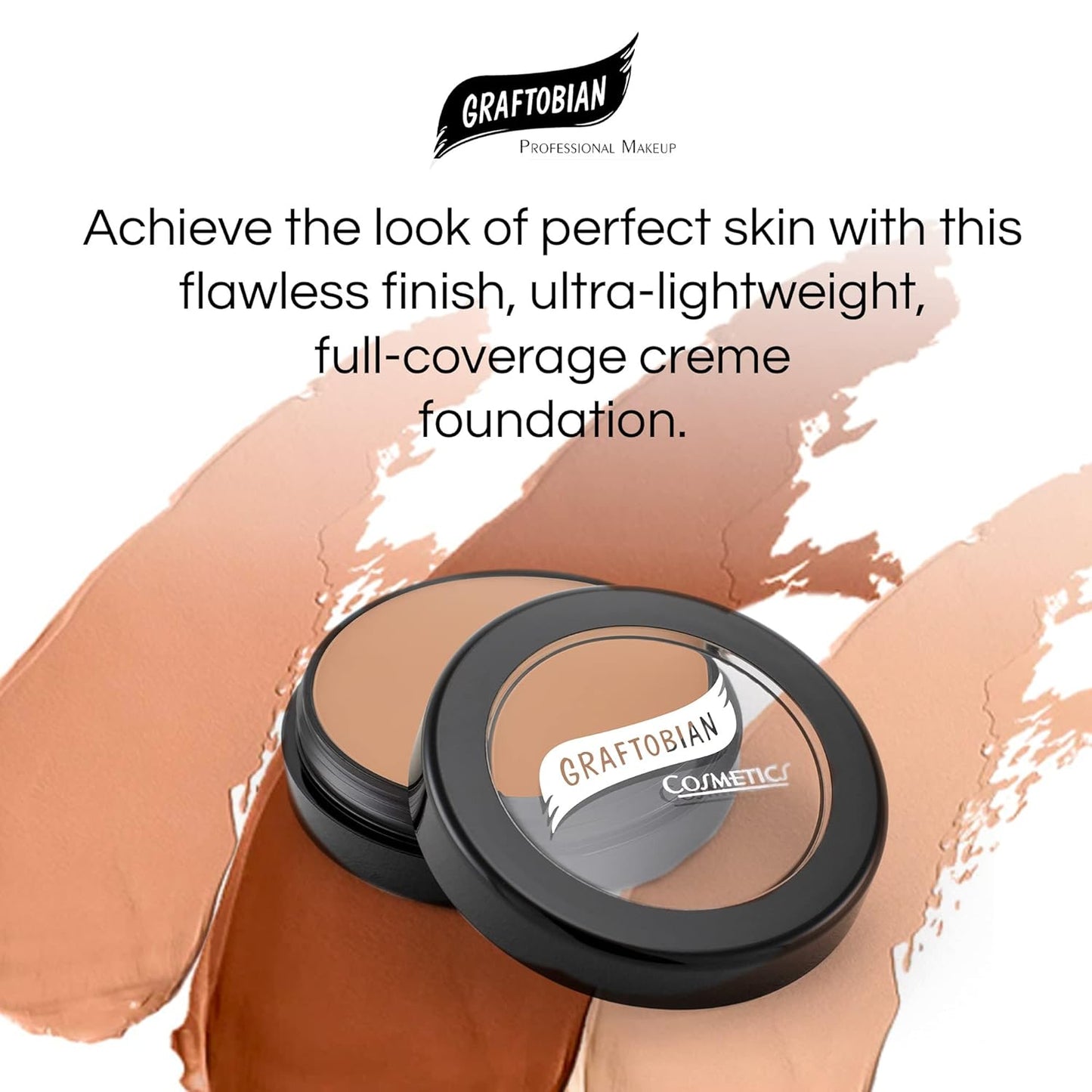 Graftobian HD Glamour Crème Foundation 1/2oz, Weightless Full Coverage Makeup, 65 Inclusive Shades, For All Skin Types, Natural or Full-Glam Looks, For Professionals and Beginners, Cabaret Kitten