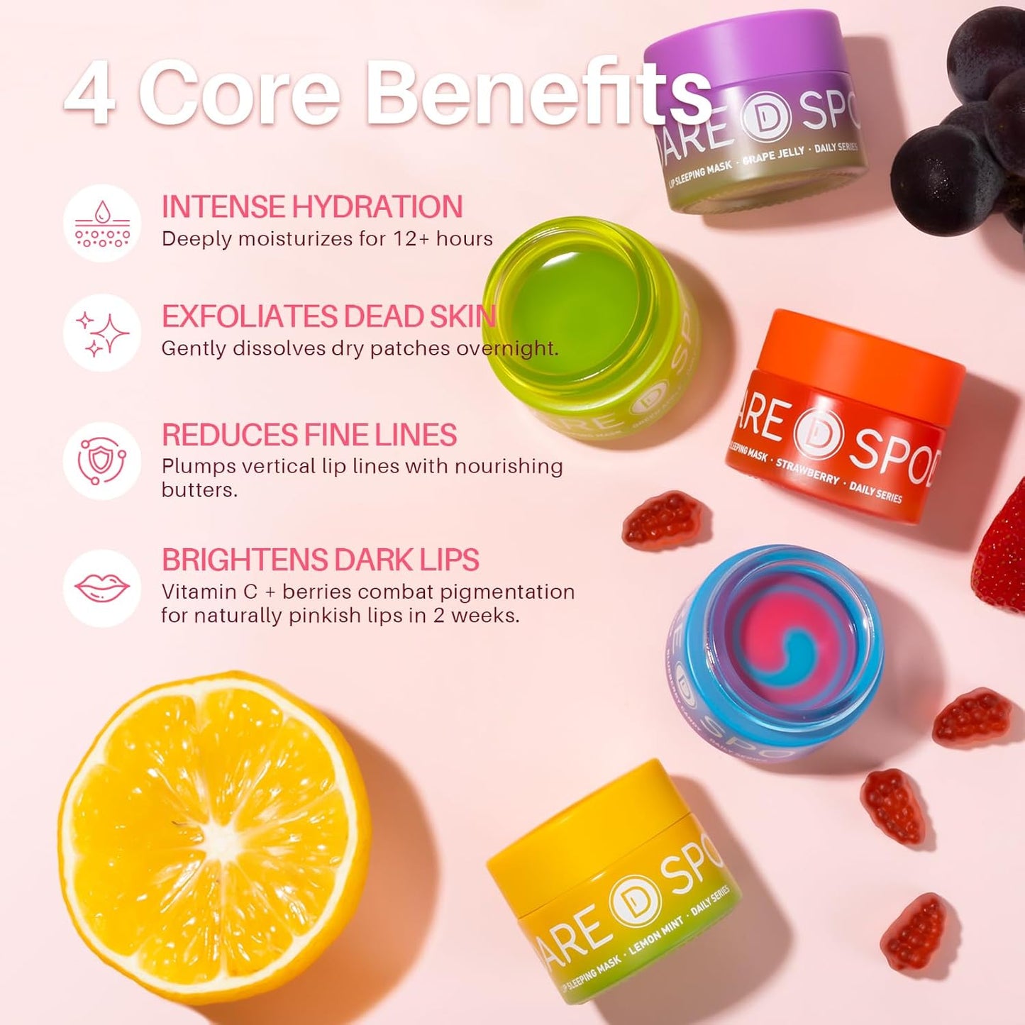 Lip Sleeping Mask Blueberry Candy Glow Balm - Long-Lasting Lip Treatment Overnight, Lip Care Hydration, Repair for Dry Cracked Lips, Soft and Nourished Sweet Lips Daily - 0.42 Fl Oz