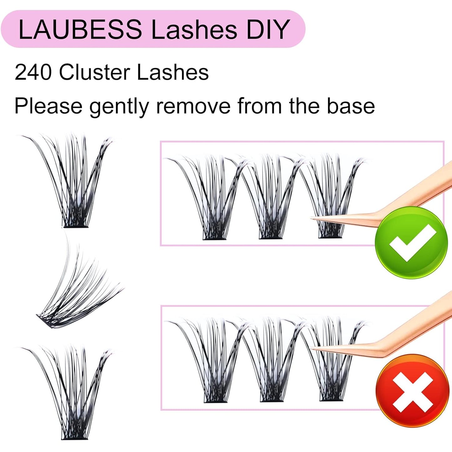 Lash Clusters LAUBESS Individual Lashes Waterproof Eyelash Clusters Black Cluster Eyelash Extensions Soft Cluster Lashes DIY at Home (40D-D-12)