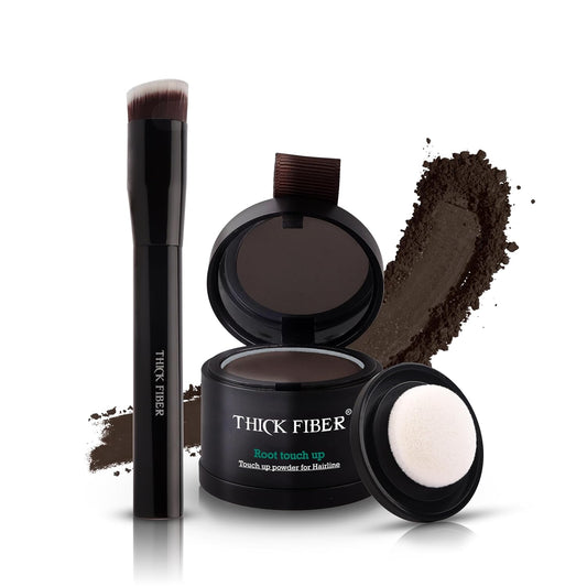 THICK FIBER Root Touch Up Powder - Water & Sweat Resistant Hair Loss Concealer Set for Thinning Hair Women, Includes Brush (Dark Brown)