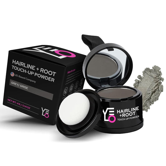 VELO Hairline Powder–GRAY Hair Root Touch Up Powder for Women & Men–Instantly Covers Gray Hair, Thinning Hair & Bald Spots–Sweatproof Root Cover Up–Puff & Mirror Compact, 13 Shades