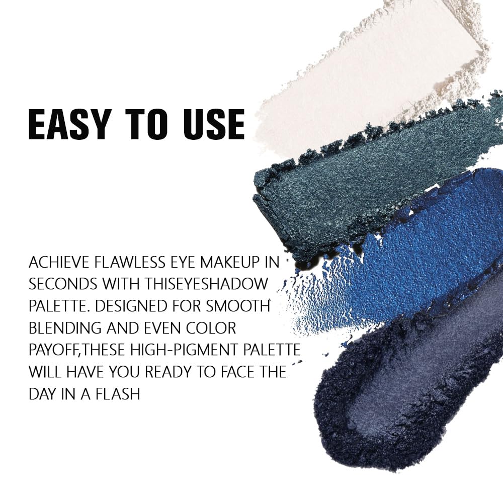 evpct Eyeshadow Quad Palette, White Cyan Royal Dark Blue Green Glitter Shimmer Metallic Matte High Pigment Mini Eye Shadow Palette Makeup for older Women, Smudge Proof Vegan Cruelty-free Night Mayhemt