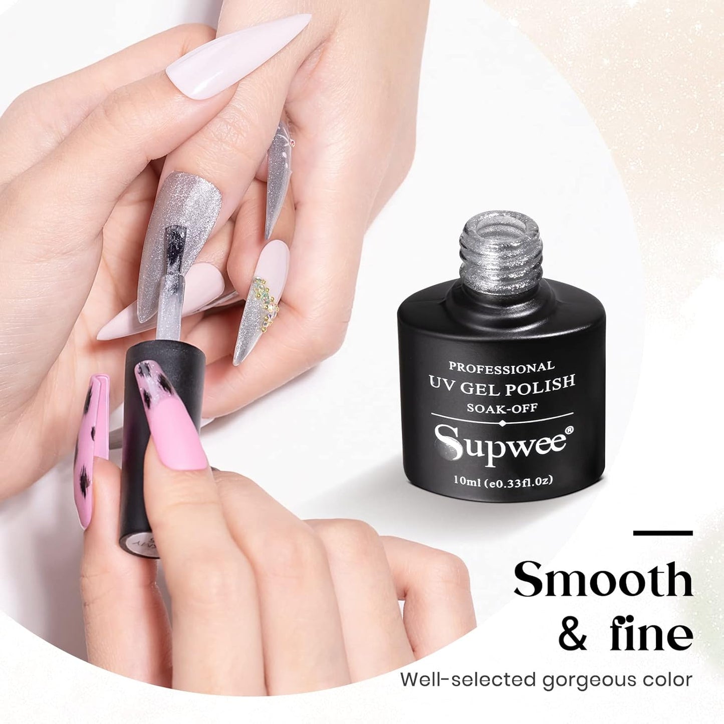 10ml Silver Universal Bright Glitter Cat Eye Gel Magnetic Nail Polish Gel Art Manicure DIY at Home Soak Off UV Gel with Magnet