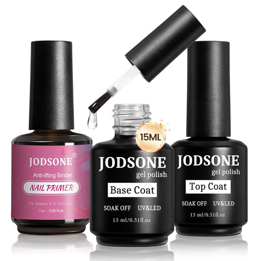 JODSONE 3 PCS Nail Primer Base Coat Top Coat with a capacity of 15ml Quick Curing Long Lasting