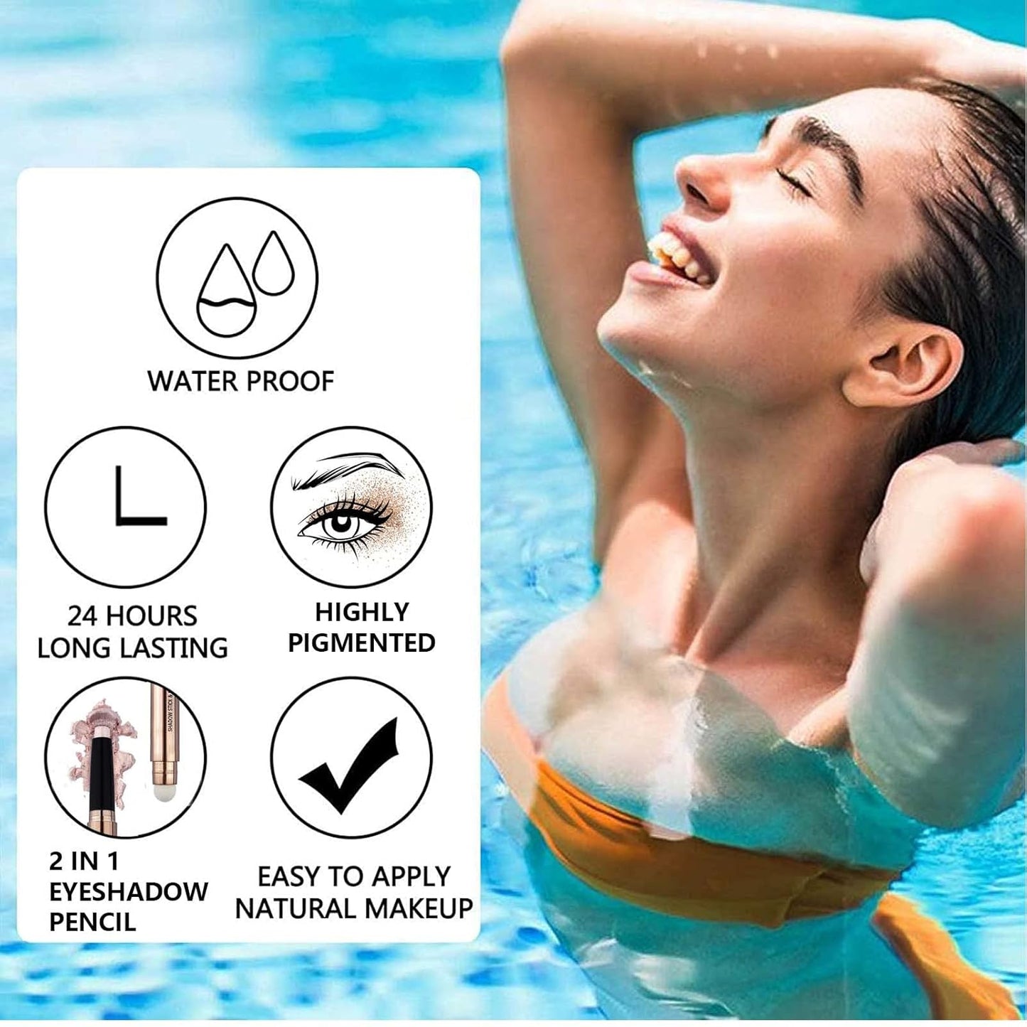 Gold Eyeshadow Stick Makeup, Highlighter Matte Cream Eye Shadow Pencil, Waterproof Hypoallergenic Long Lasting Crayon, Glitter Primer Palette Shimmer Eyeliner Pen wiht Soft Brush