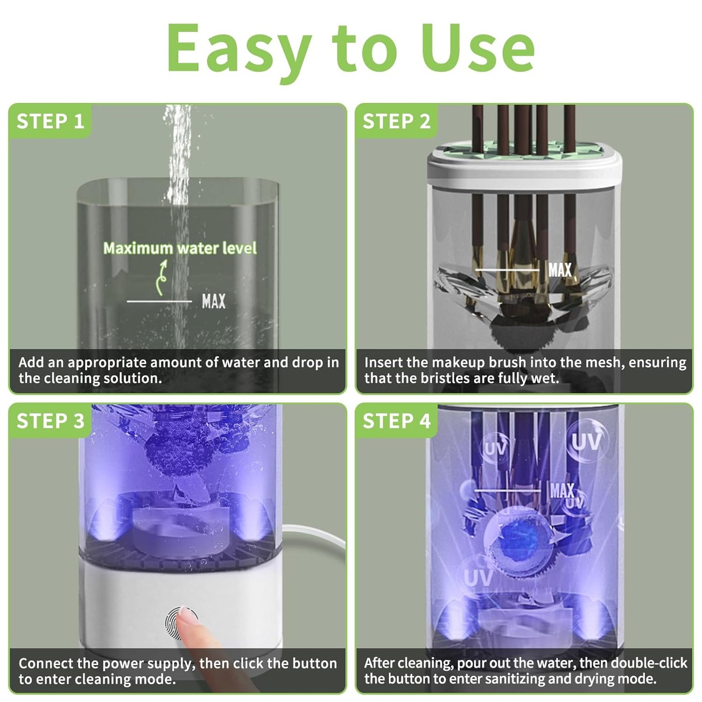 Electric Makeup Brush Cleaner - 9000 RPM Makeup Brush Cleaning Machine with Dry Function - IP65 Waterproof Automatic Makeup Brush Cleaner for Makeup Sponges and Brushes Cosmetic Brush Cleaner Plug-in