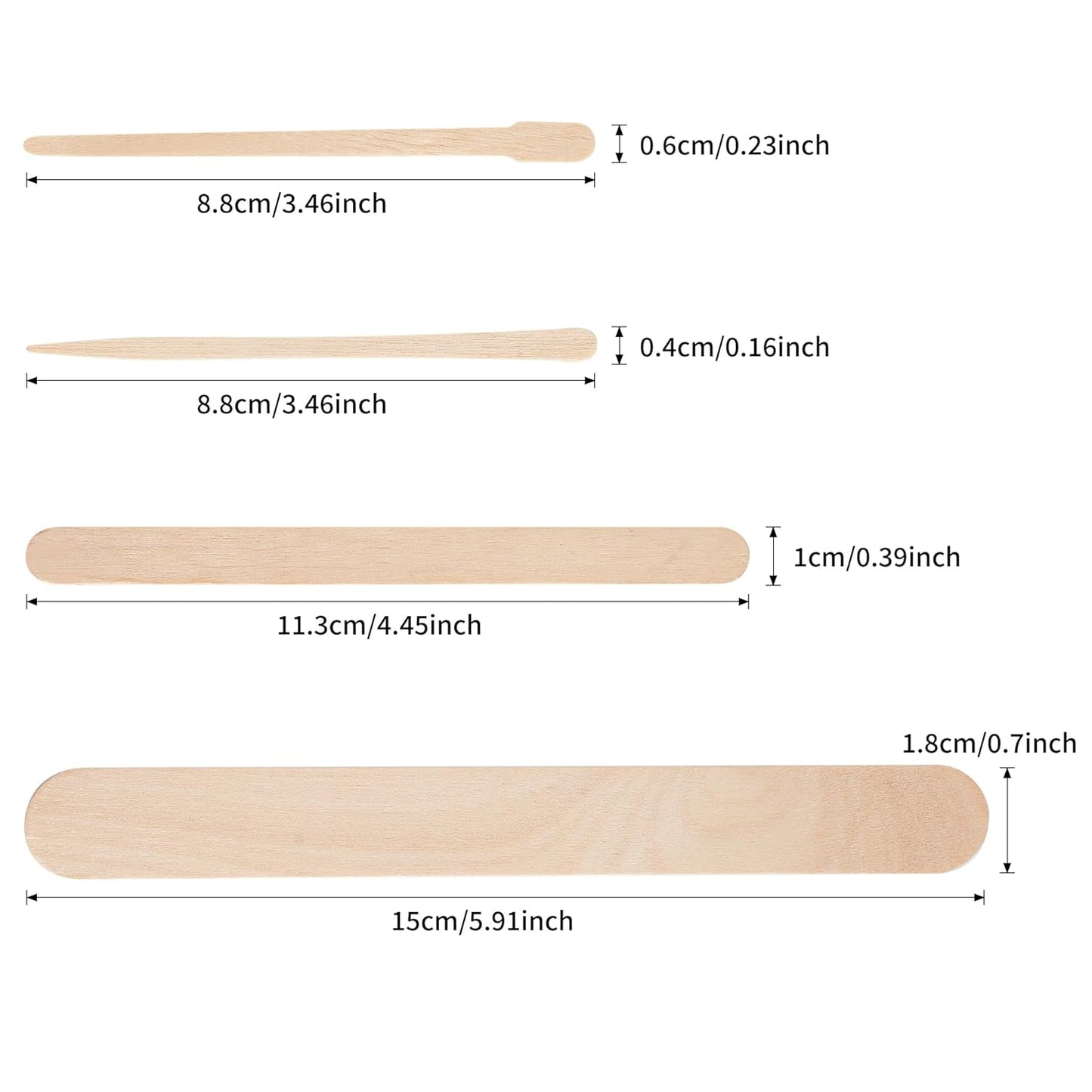 4 Style 1000 Pcs Waxing Sticks Assorted Wax Applicator Sticks for Body Legs Face with Small Medium Large Sizes Wood Popsicle Sticks for Waxing Or Wood Craft Sticks