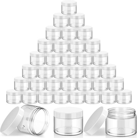 SATINIOR 36 Pieces 10 oz Plastic Jars with Lids Wide Mouth Airtight Reusable Container Acrylic Cosmetic Small Jars for Lotions Ointments Travel Toiletries Creams Make up Storage(White)