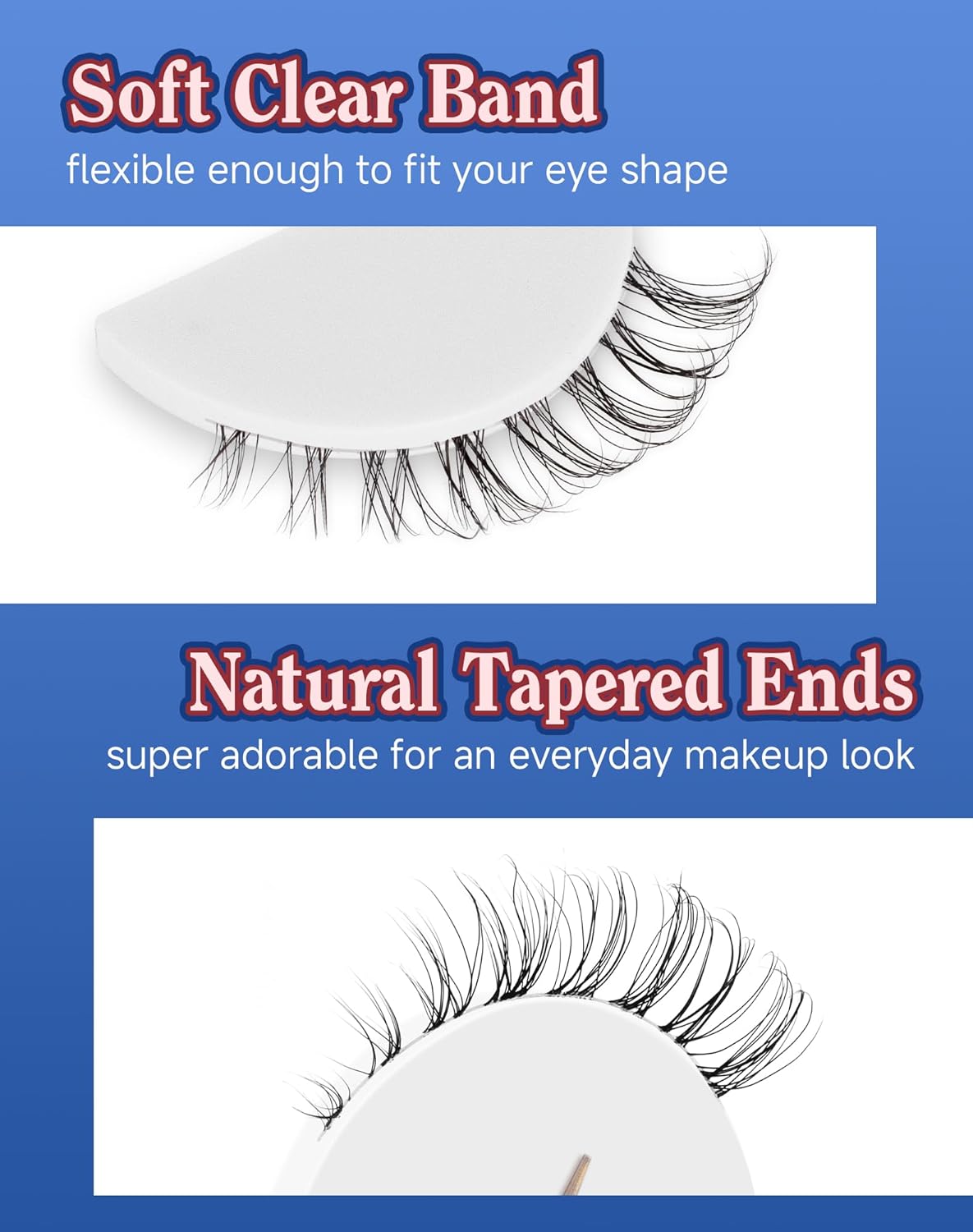 Short Lashes Natural Look Wispy False Eyelashes Flared Strip Eyelash Small Lash Fluffy Clear Band 7 Pairs SF-08